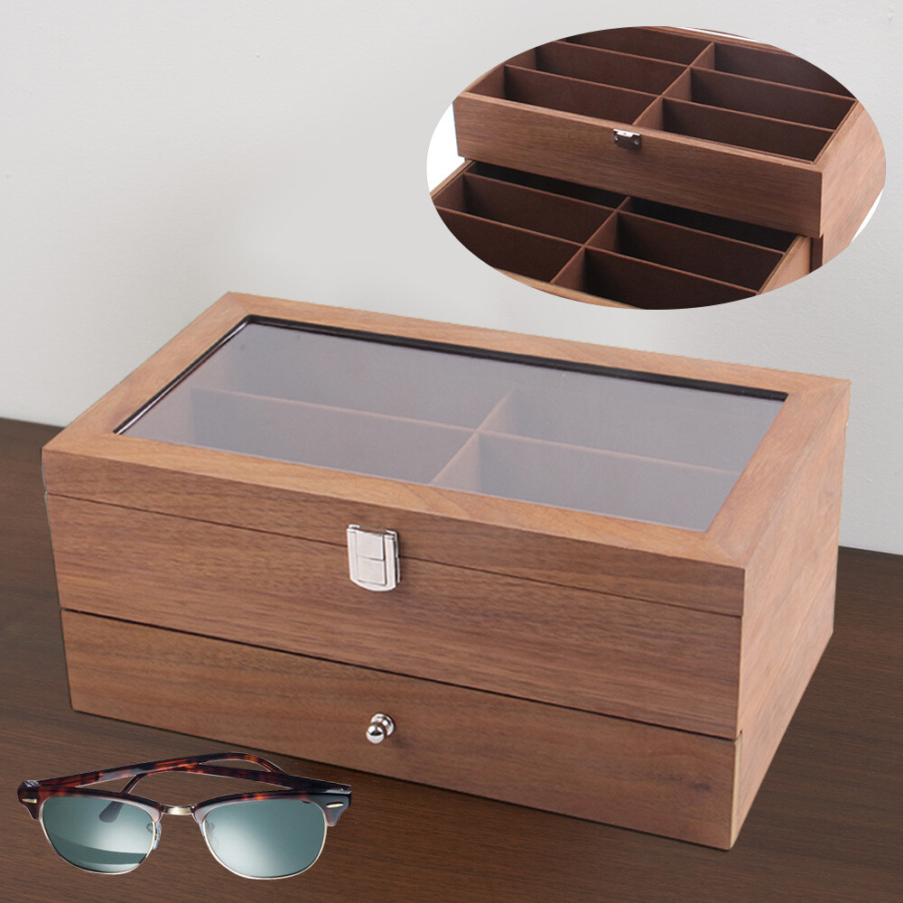 2 Layer 12 Slots Sunglass Organizer Eyeglass Display Case Glasses Storage Box