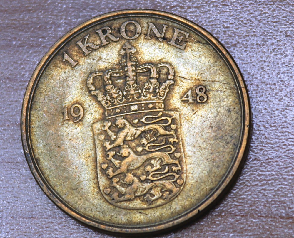 1948 Denmark 1 Krone  Aluminum-Bronze