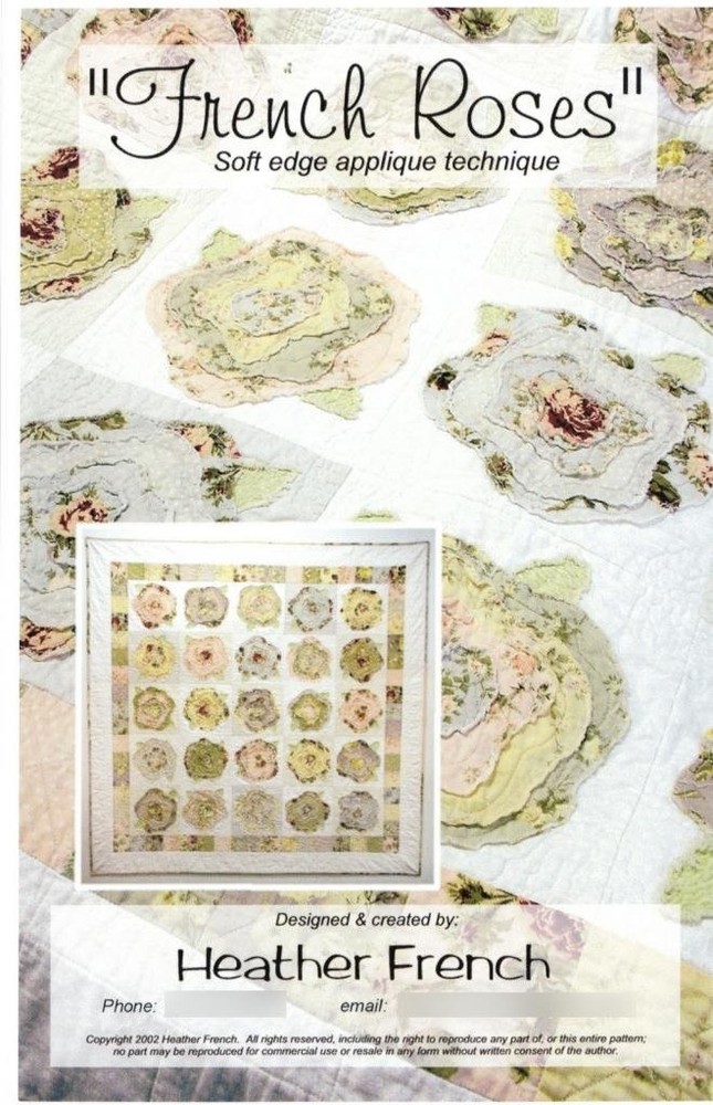 Roses Quilt Sewing Pattern Easy Soft Edge Applique, 57 Inches Square