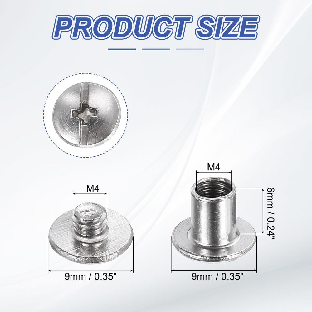 20set Phillips Chicago Screw M4x4mm Binding Post Screw Silver