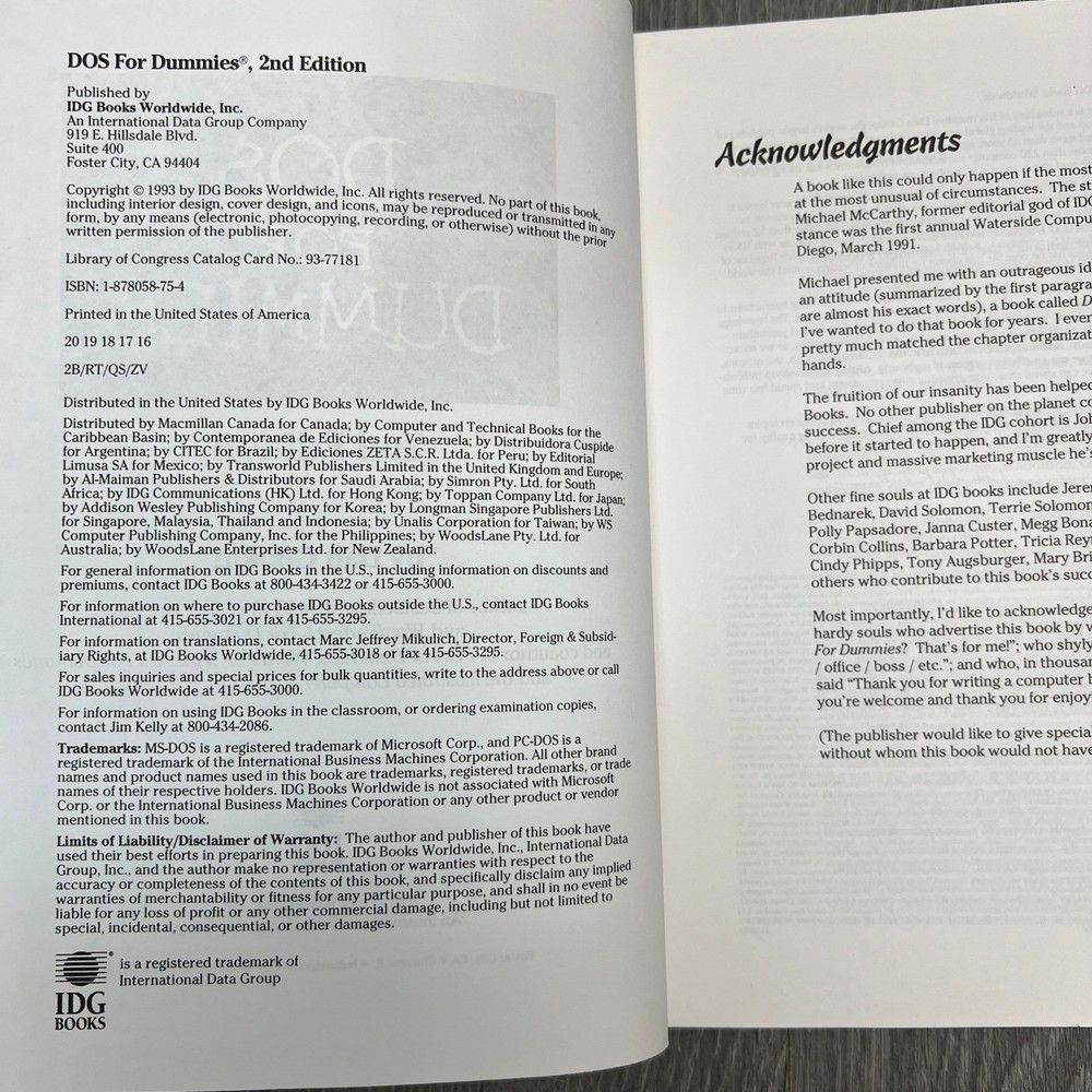 DOS for Dummies 2nd Edition Computer Book Reference Guide Dan Gookin