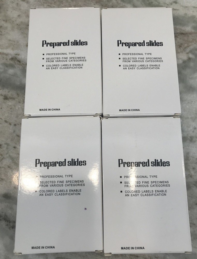 48Pcs Prepared Plastic Microscope Slides Biological Specimen with 4 Boxes for Ch