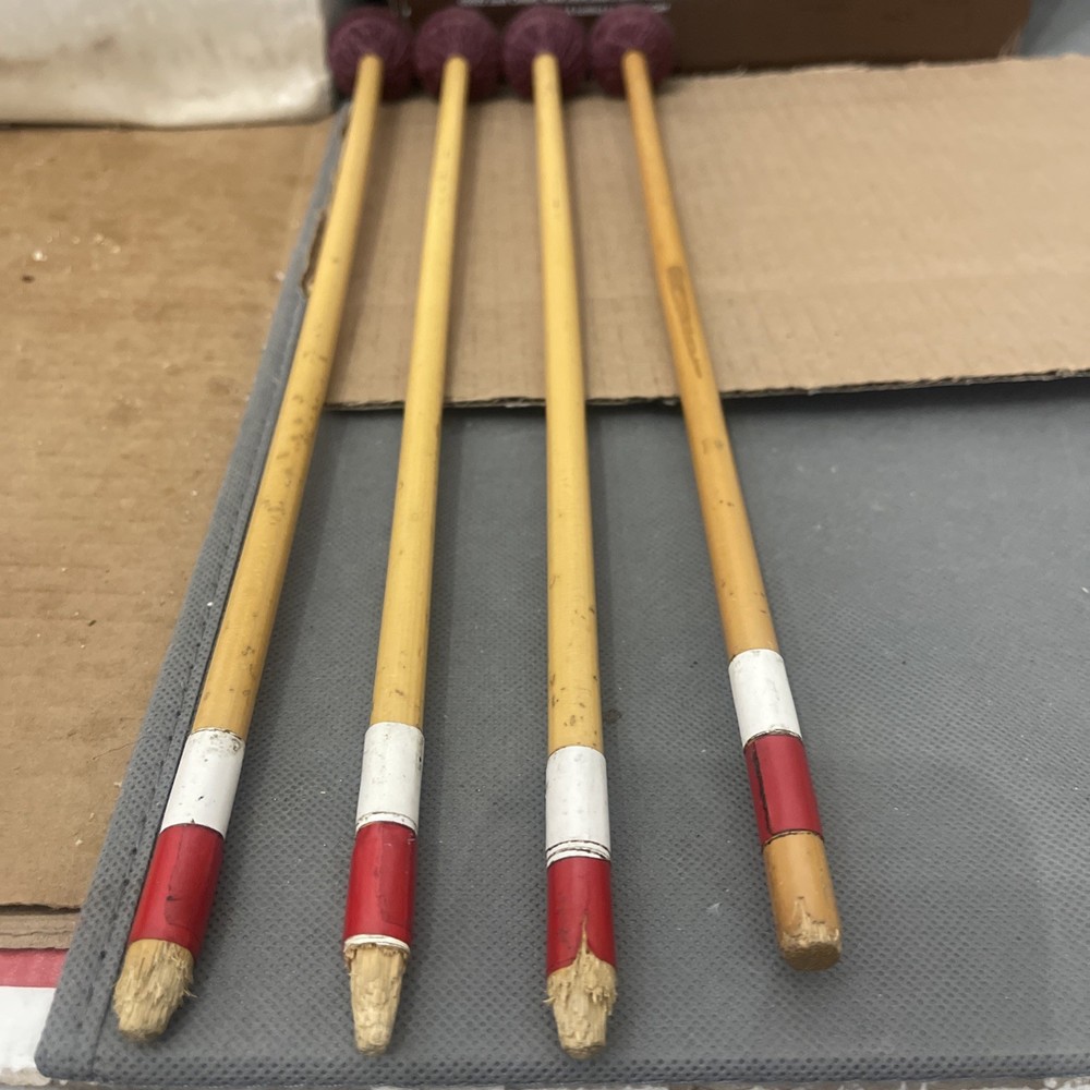 2 Pair Innovative Percussion Yarn Mallets Hard VIBRAPHONE & MARIMBA Rattan EUC