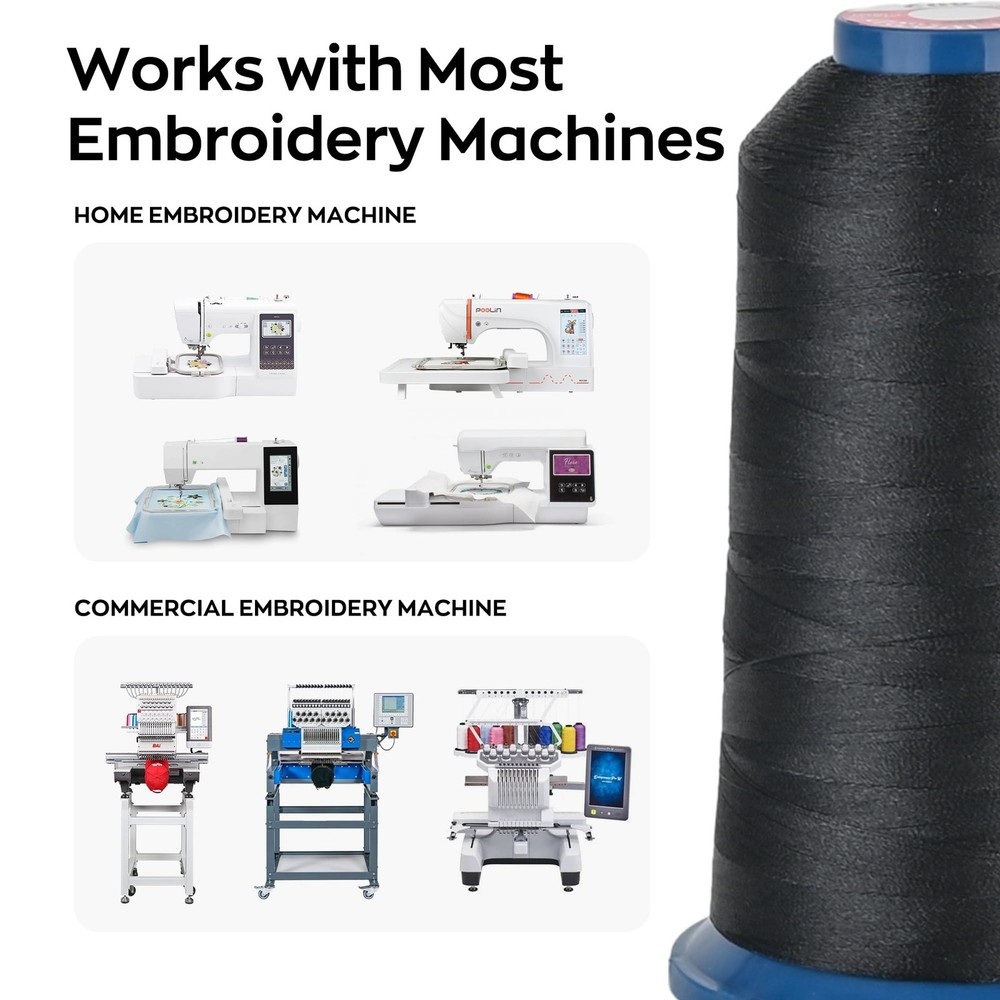 Richword Selected Black and White Embroidery Thread Set – 4 Rolls, 40WT Polye...