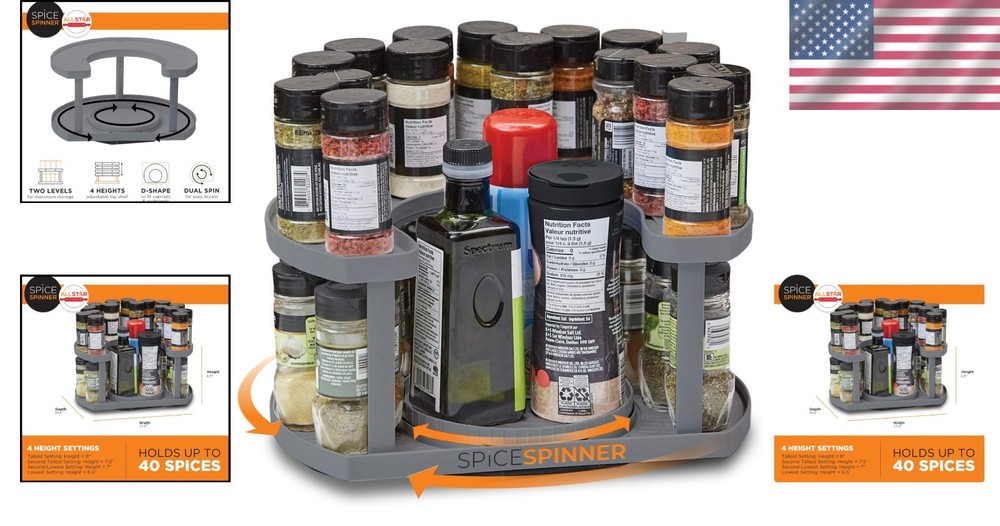Adjustable Spice Organizer for Countertop Use - Space-Saving Design in Grey