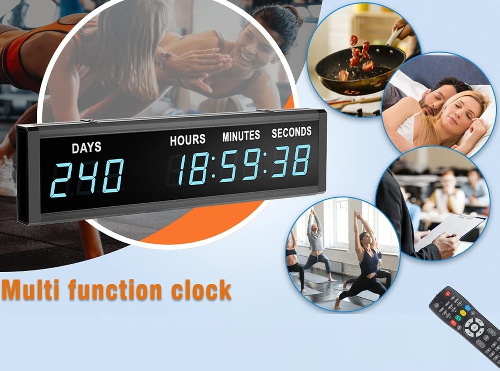 Blue 1.8" 9Digits Large LED Countdown Count Up Days Clock with Remote Christm...