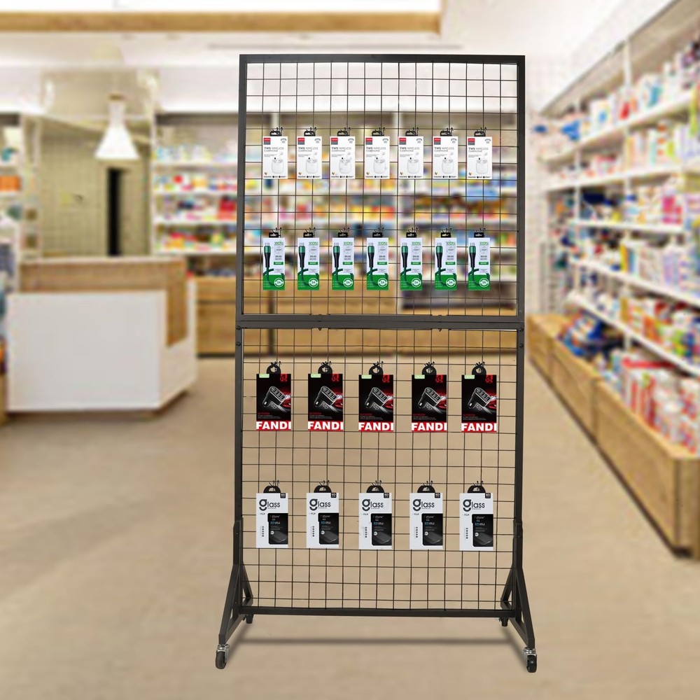 1 Pack 3'x 6' Two-Double Gridwall Panel Display Racks with Sturdy T-Base, Bla...