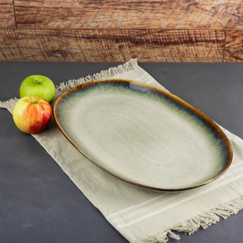 Ceramic Oval Serve Platter Rustic Design Dishwasher Safe Kitchen Serving Tray US