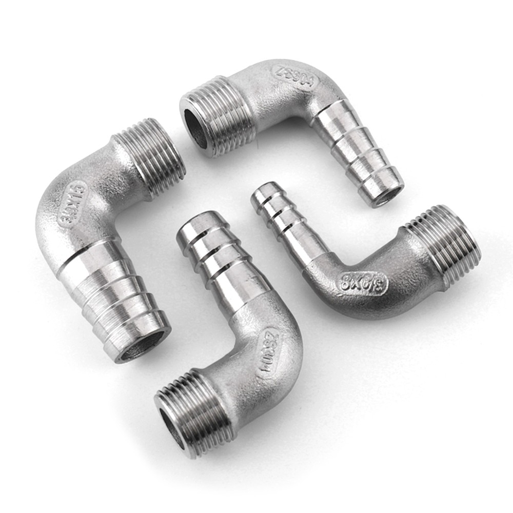 Stainless Steel 90° Elbows Hose Barb Adapter x Male Thread Fittings Hose Nipple
