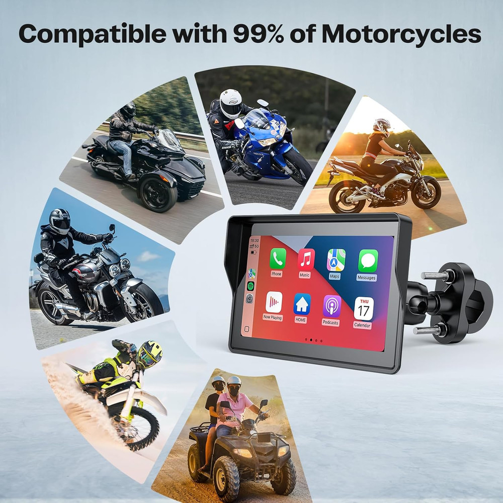 5 Inch Motorcycle Carplay Screen, Wireless CarPlay & Android Auto with Bracket
