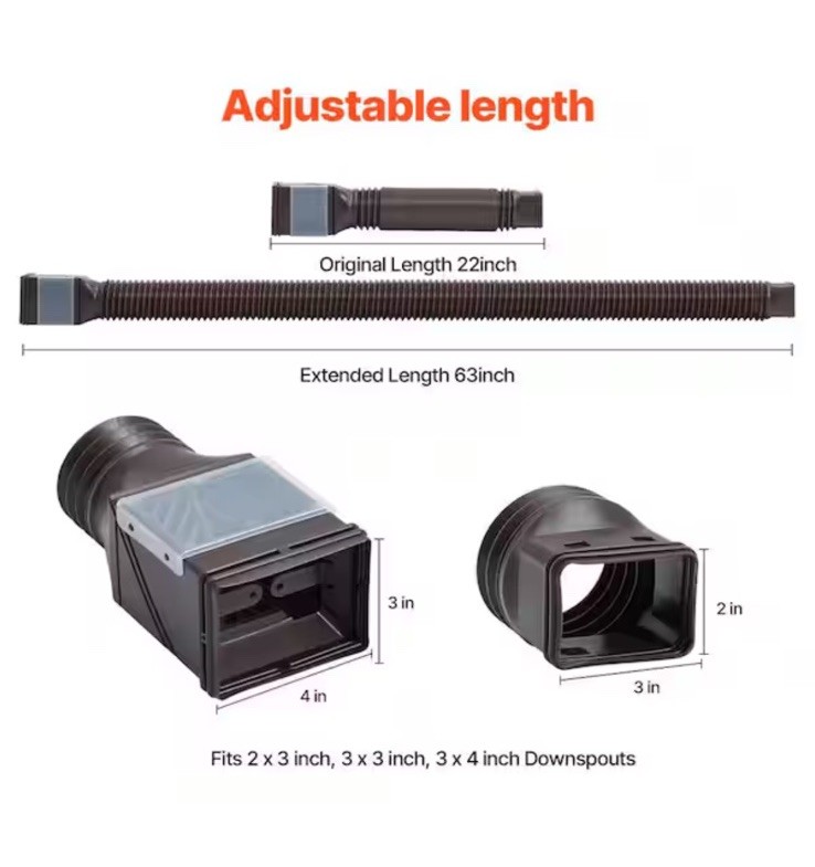 VEVOR Corrugated Drain Pipe With Adapters Brown HC3003G2 Drainage Easy Install