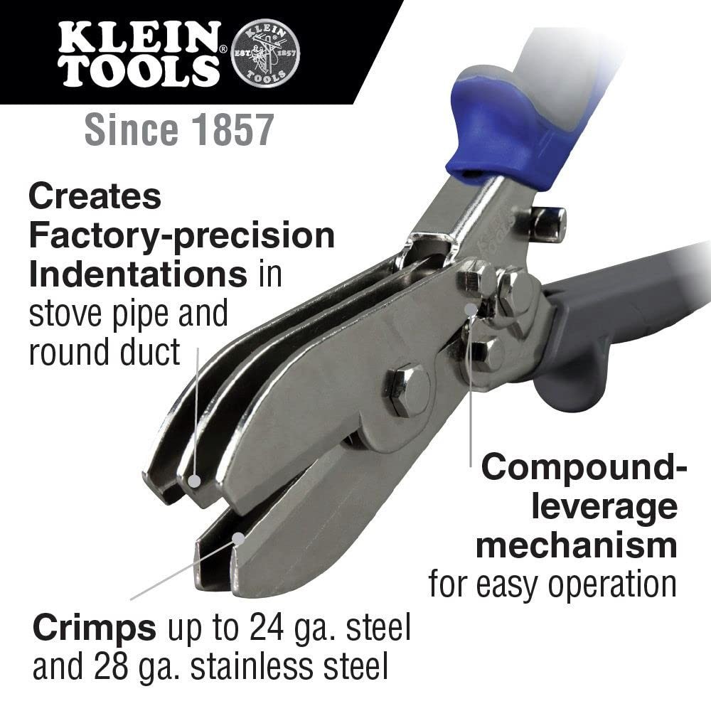 Klein Tools 86520 5 Blade Crimper for Ductwork, Pipe and 1-Pack, Blue/Gray