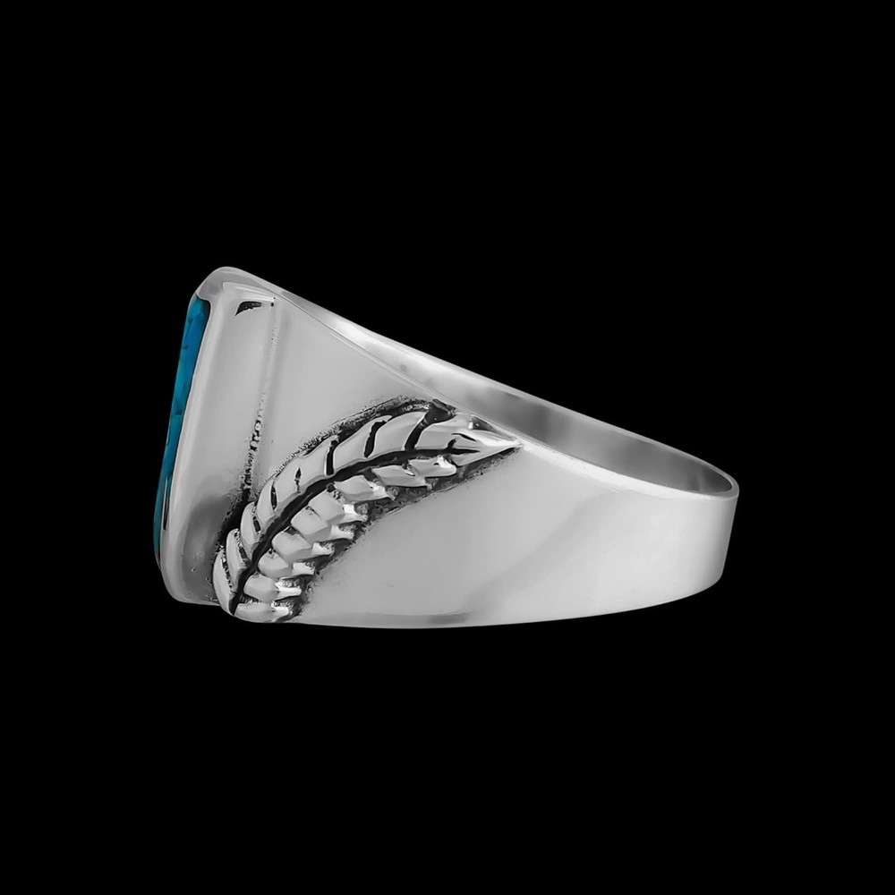 Size 9-925 Sterling Silver Turquoise Sectioned Rectangle Ring, Regal Fern...
