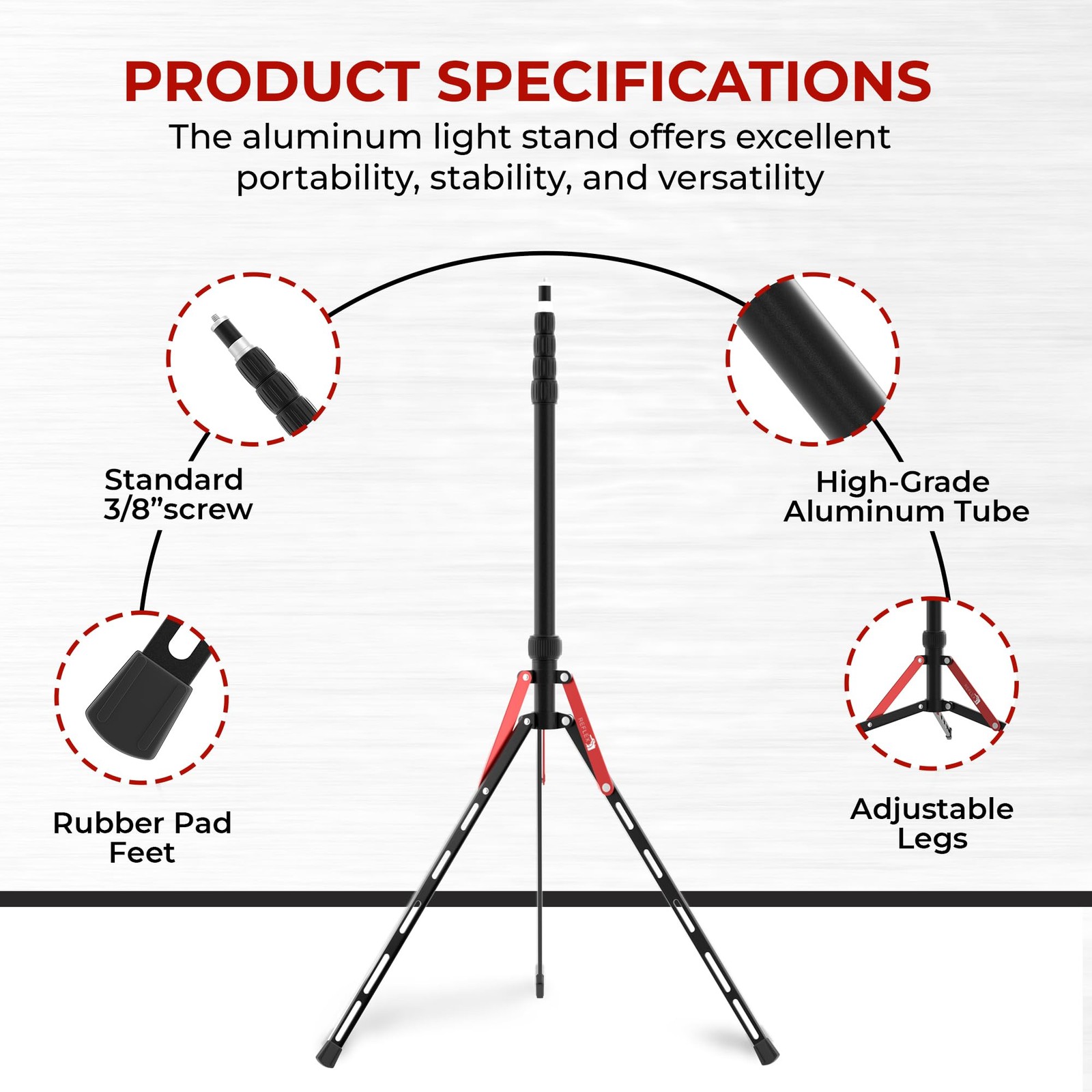 Aluminum Travel Light Stand 7ft 3" - 88" - Lightweight, Compact & Portable 3/...