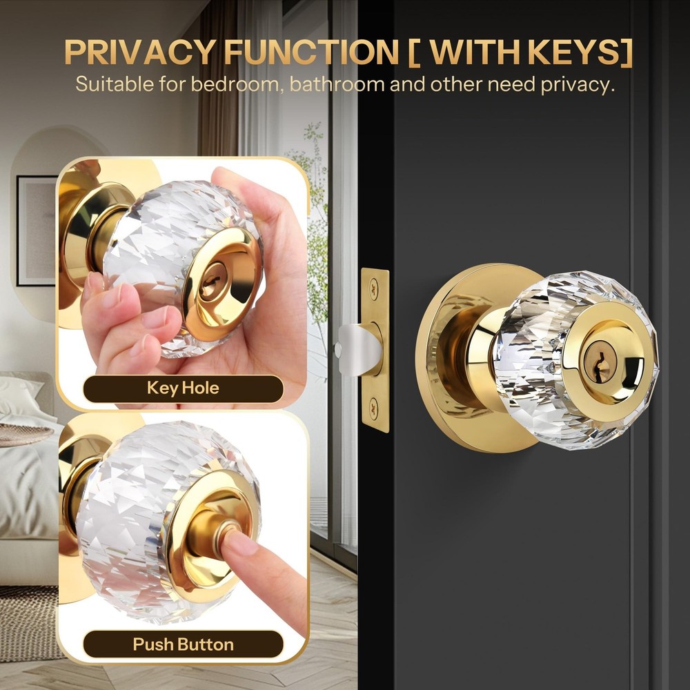 Crystal Door Knobs with Lock and Keys, Interior Crystal Glass Door Knobs with...