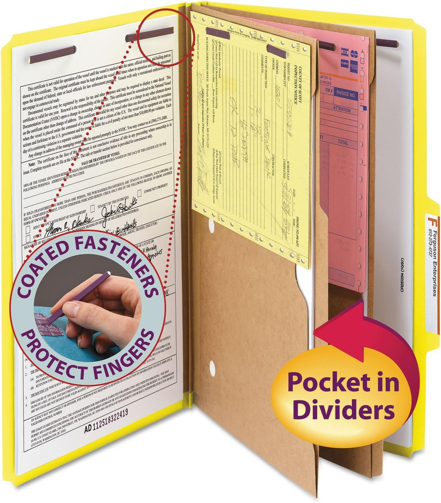 Pressboard Classification File Folder with Safeshield Fasteners, 2 Pocket Divide