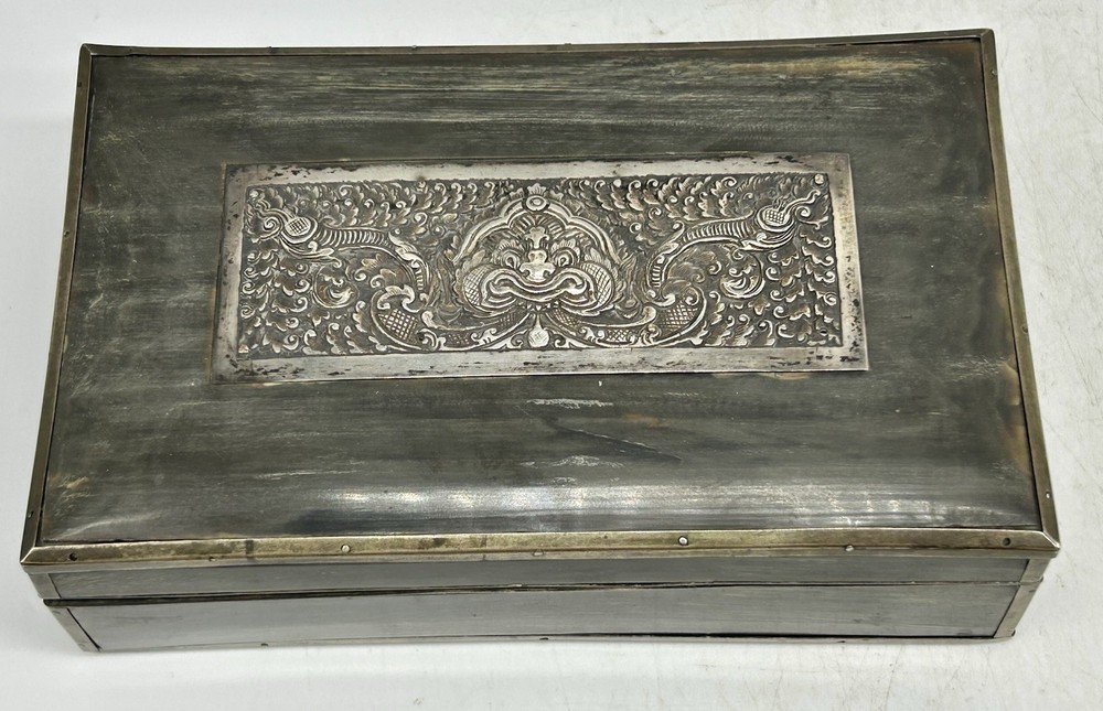 Buddhist Gau Prayer Box, Silver, Lacquer, Repousse, Ghau