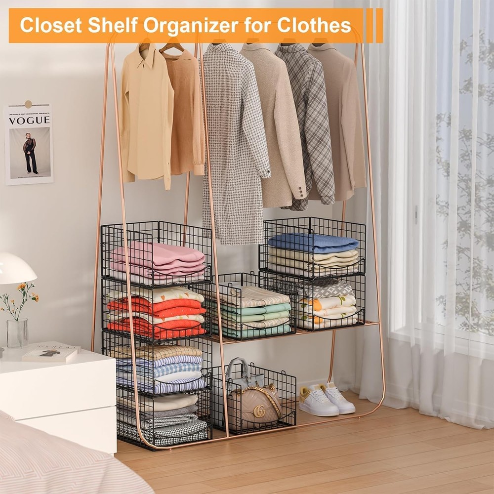 4-Tier Stackable Closet Organizer，Extra Large Clothing Cupboard Organizer Sys...