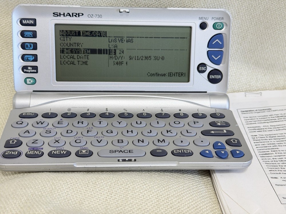 Sharp Wizard OZ-730 Electronic Organizer PDA w/ Manual Tested Missing LED Segmen