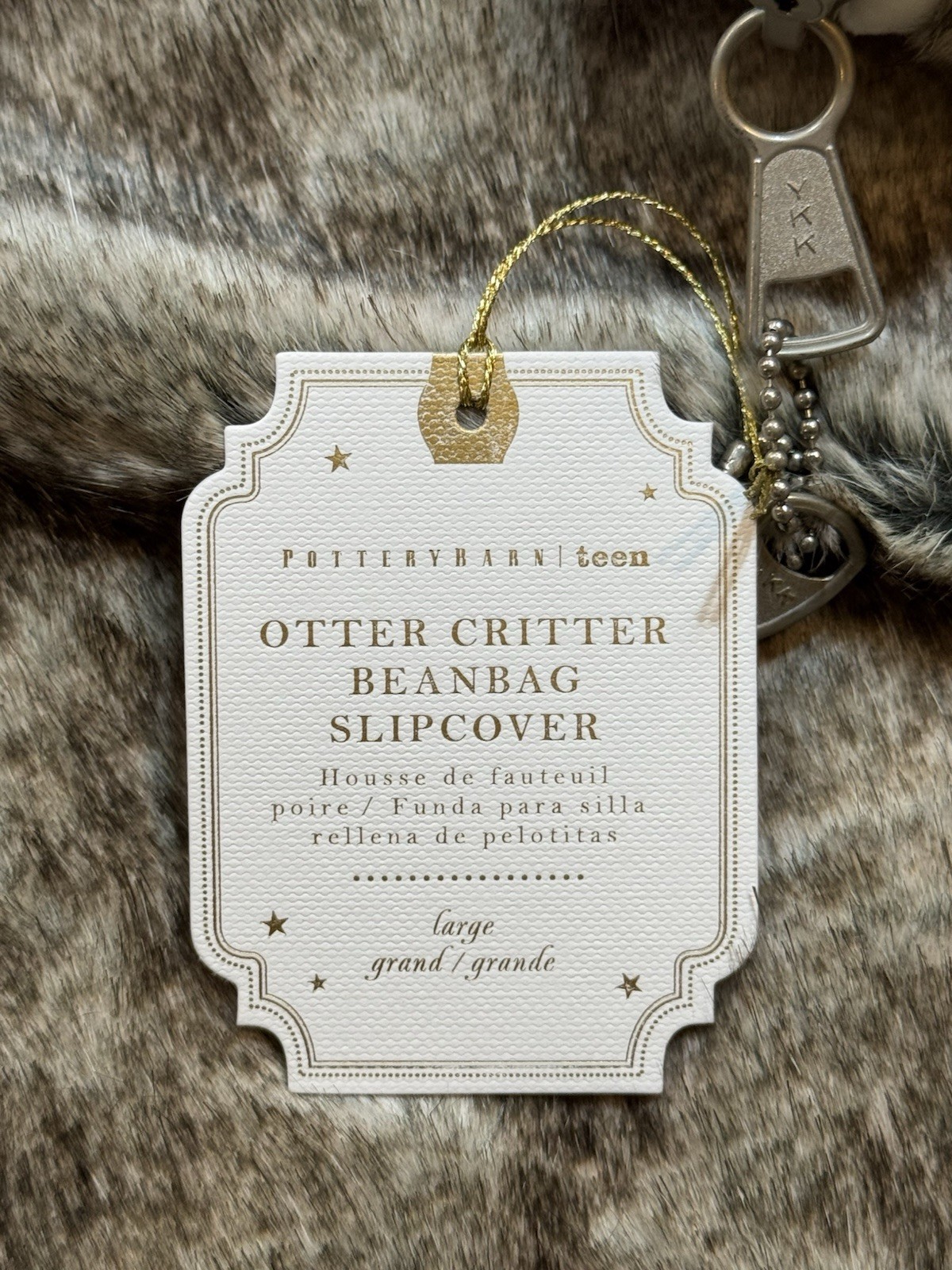 Pottery Barn Teen Otter Critter Faux Fur Beanbag SlipCover 3D Large NWT