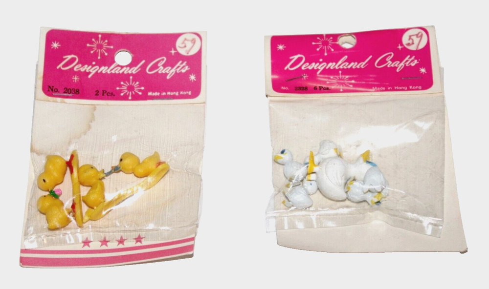 2 VTG Designland Chicks Ducks Miniature Plastic Craft Figures Easter NOS