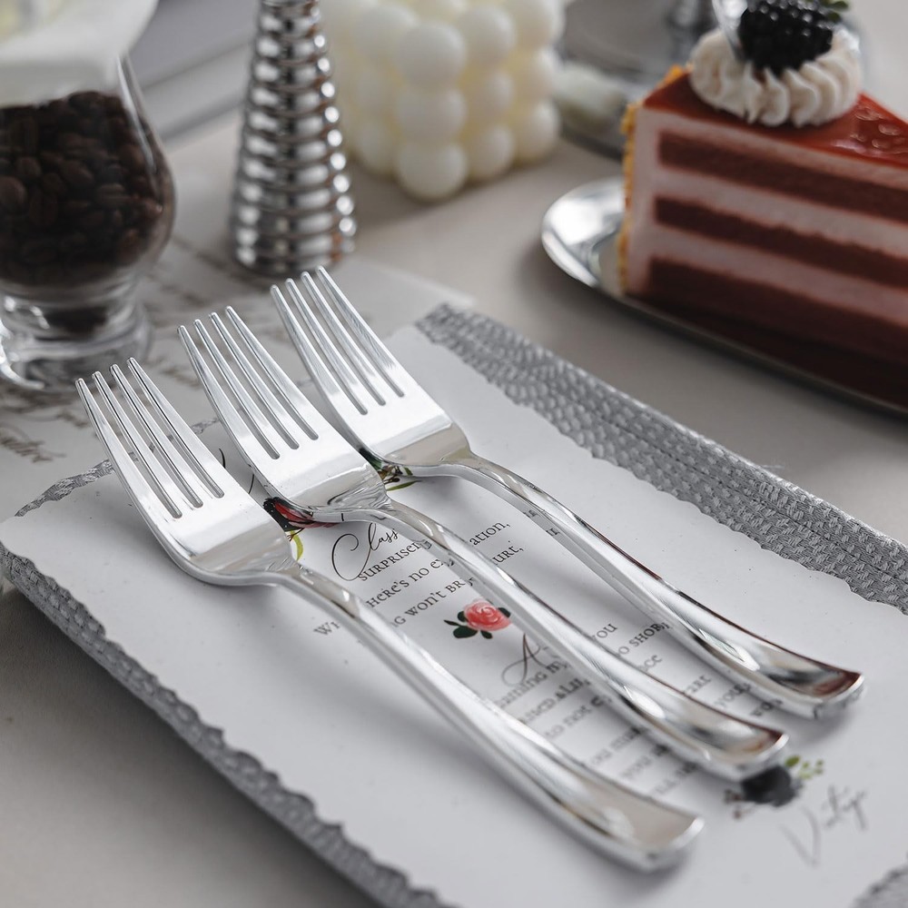 N9R 72PCS Silver Plastic Forks, Solid, Durable and Heavy Duty Disposable Silv...