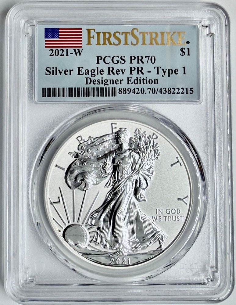 2021-W Reverse Proof $1 Type 1 American Silver Eagle PCGS PR70 First Strike Flag