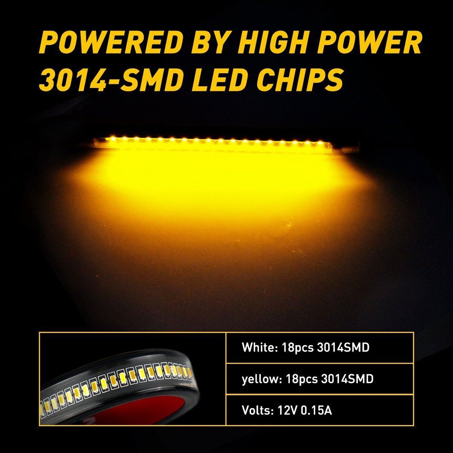 2 LED Motorcycle Turn Signals Light Blinker FORK Strip Flowing Amber Universal