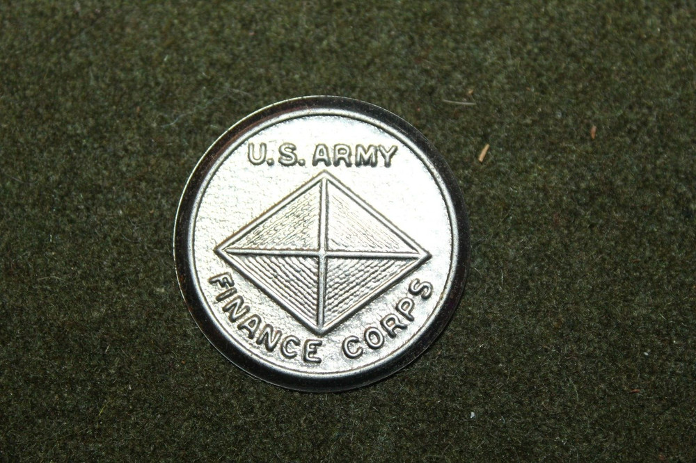 Original WW2 U.S. Army "Finance Corps" Round Tin Badge w/Rear Pin