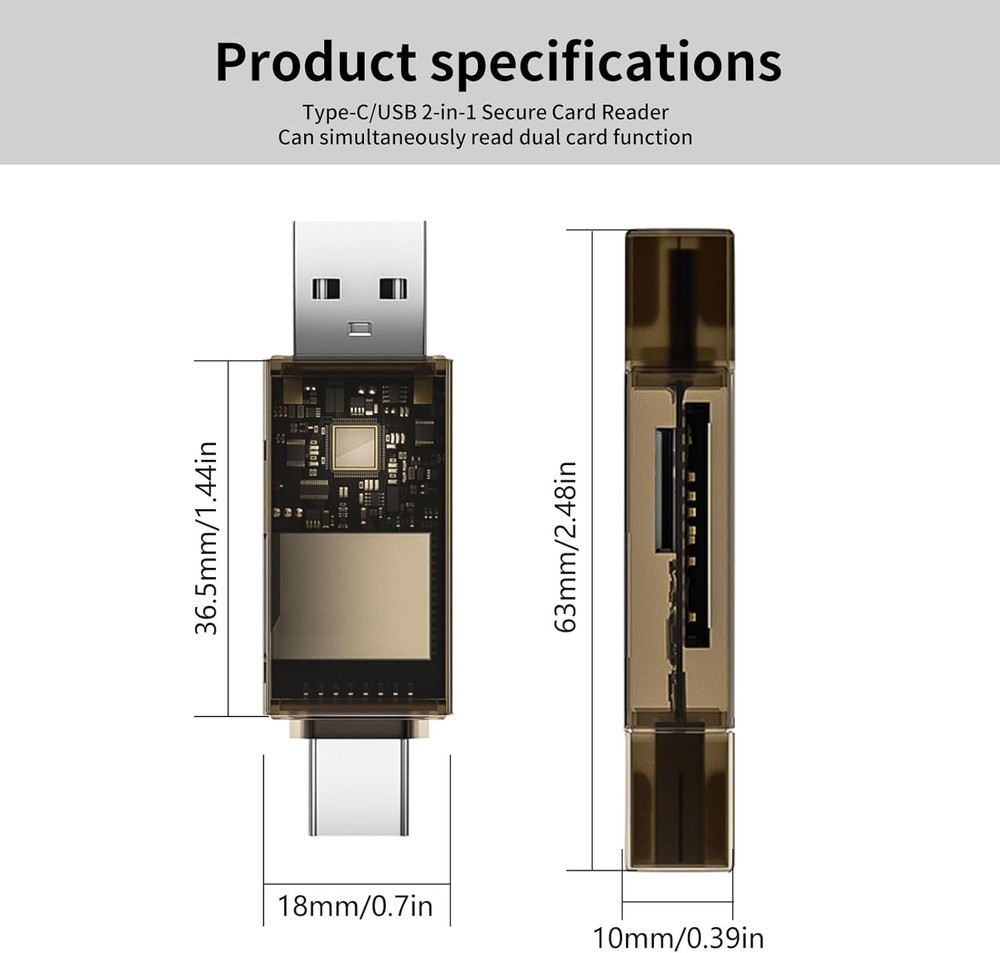 SD Card Reader, QimKero Dual Connector USB 2.0/USB-C Memory CardReader Brown