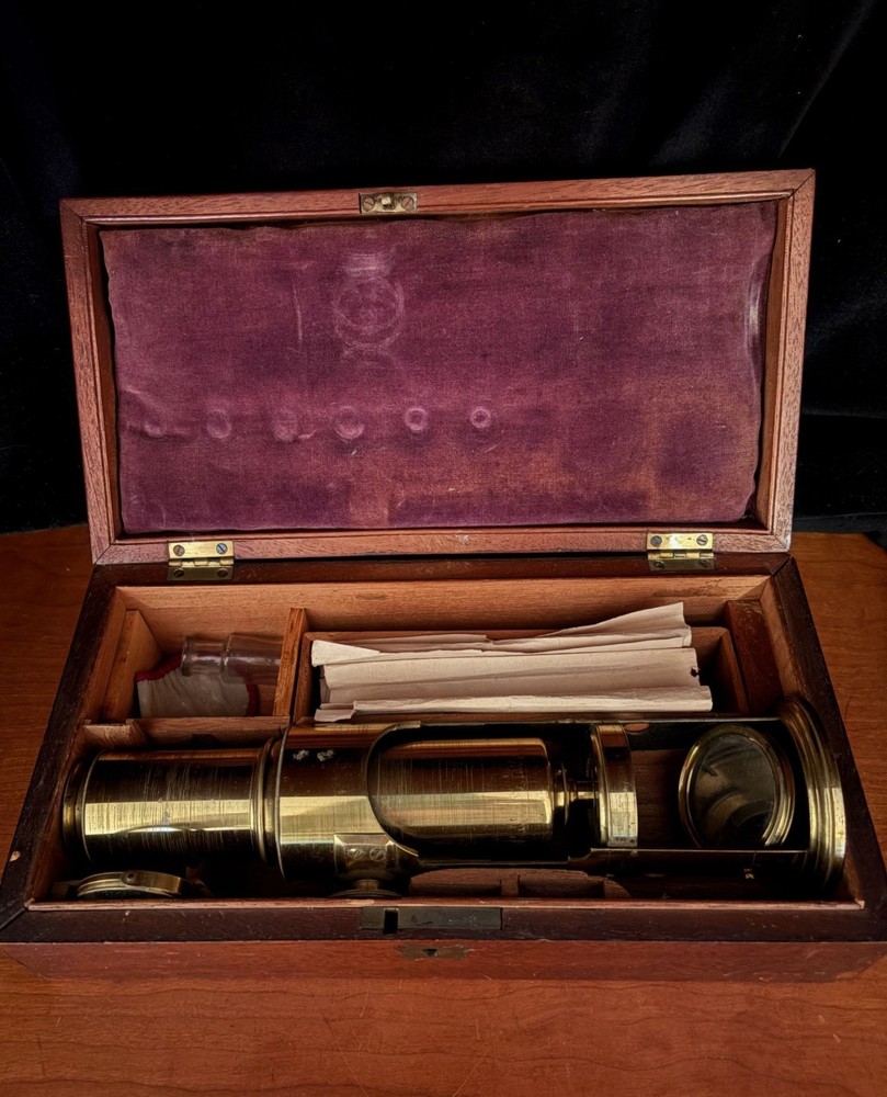 19th Century English Brass Drum Type Field Microscope