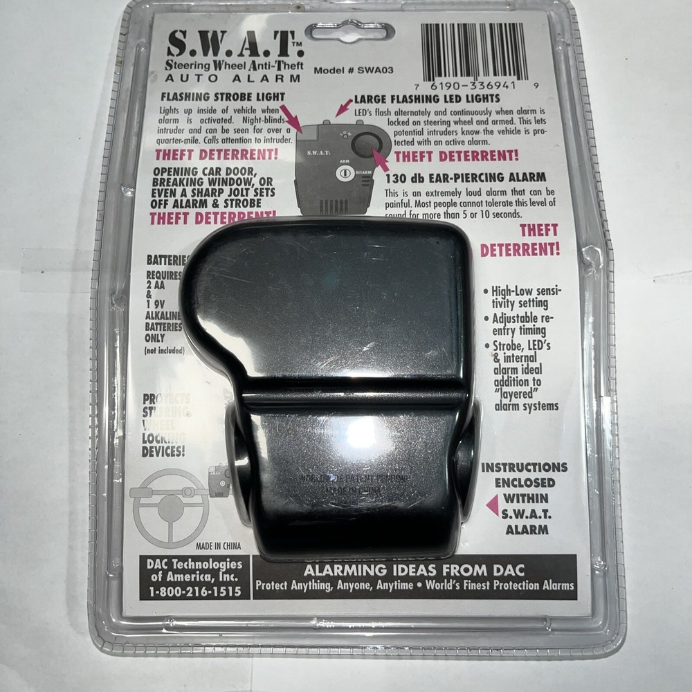 S.W.A.T. Steering Wheel AntiTheft Auto Alarm With 3 Theft Deterring Features-S