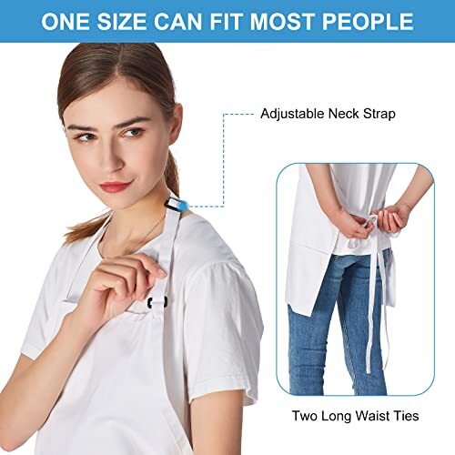 2 Pack 3 Pockets 100% Adjustable Bib Apron Chef Kitchen Cooking Cotton White