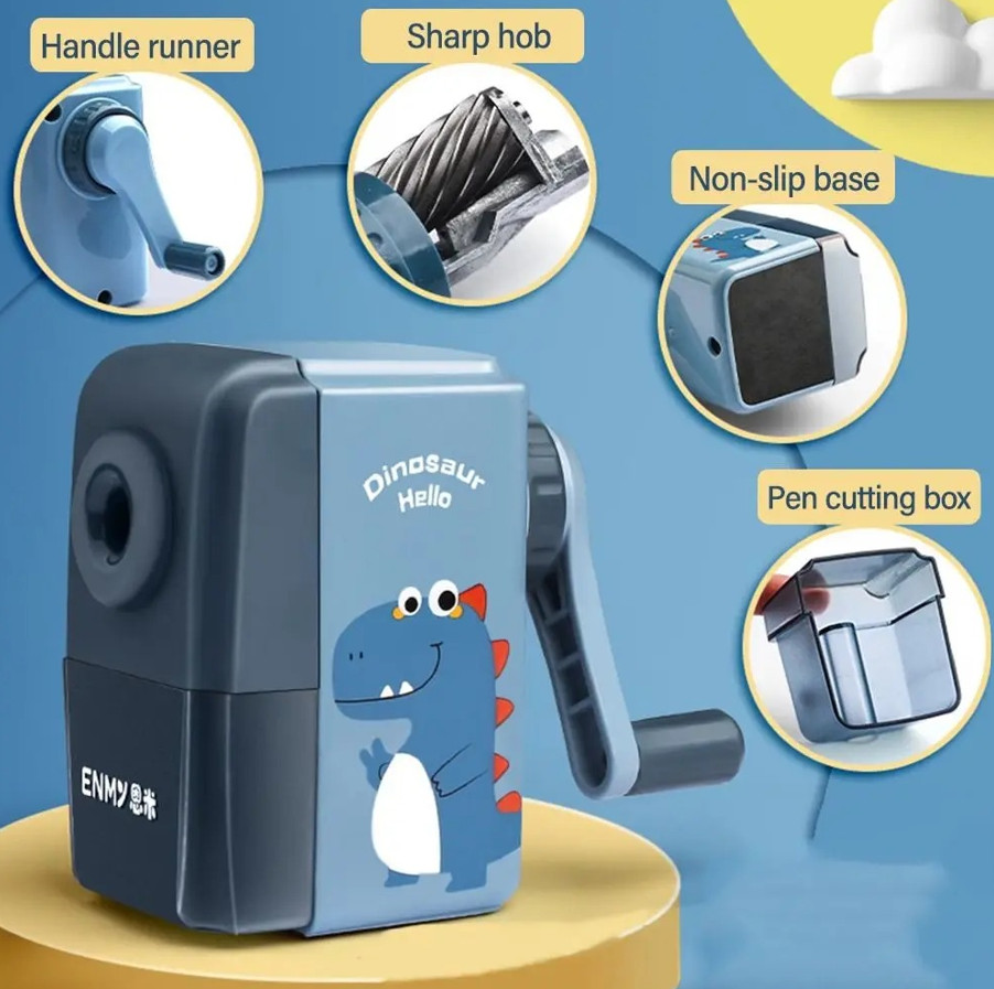 1pc Cartoon Dinosaur Hand-Crank Pencil Sharpener with Anti-Stick Lead - NEW