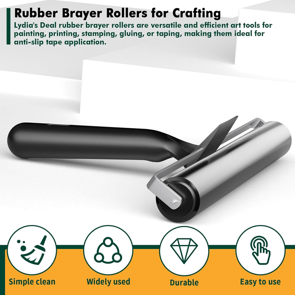 3 Pack Rubber Brayer Rollers for Crafting, Hard Rubber Rollers for Printmaking