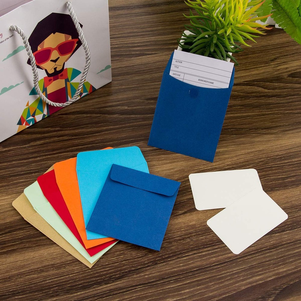 Small Library Card Envelopes 120 Pack Non-Adhesive Packets Glue Points