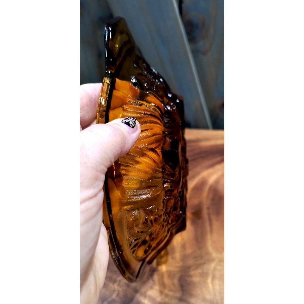 602. Divided Relish Dish Amber Killarney pattern Fleur de Lis