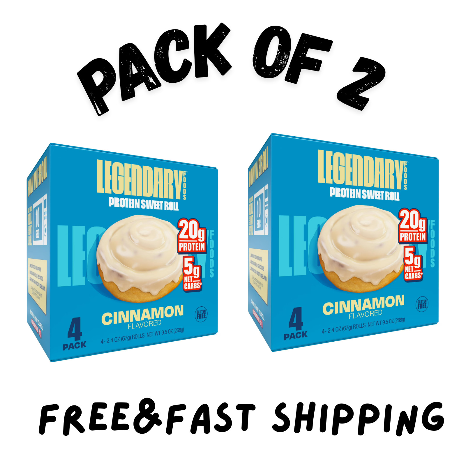 (2 PACK) Legendary Foods Protein Sweet Roll - Cinnamon 4 Pk