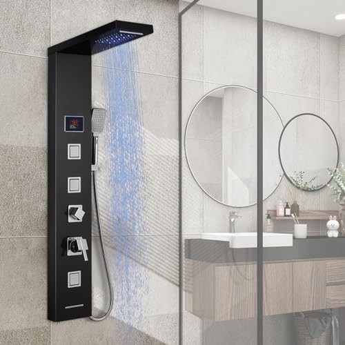 Shower Panel Tower System with LED Lights - No Battery Black-Water Powered