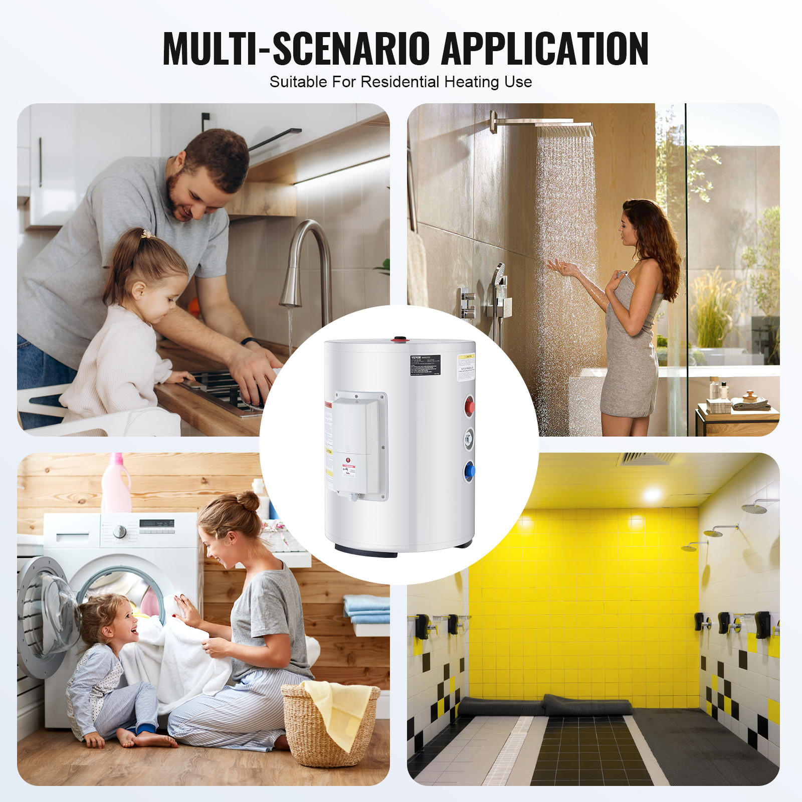 10 Gallon Electric Water Heater Instant Hot 1.6Kw LED Display for Shower