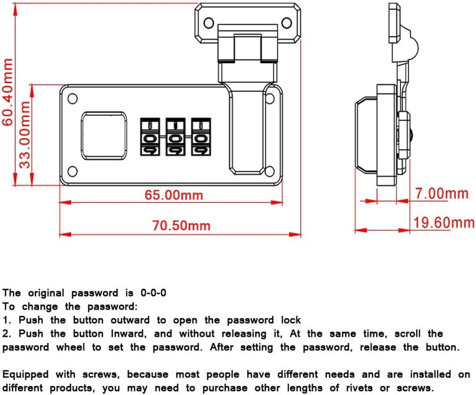2Pcs Tool Box Hasp, Luggage Suitcase Hasps with Combination Lock, Replacement 3