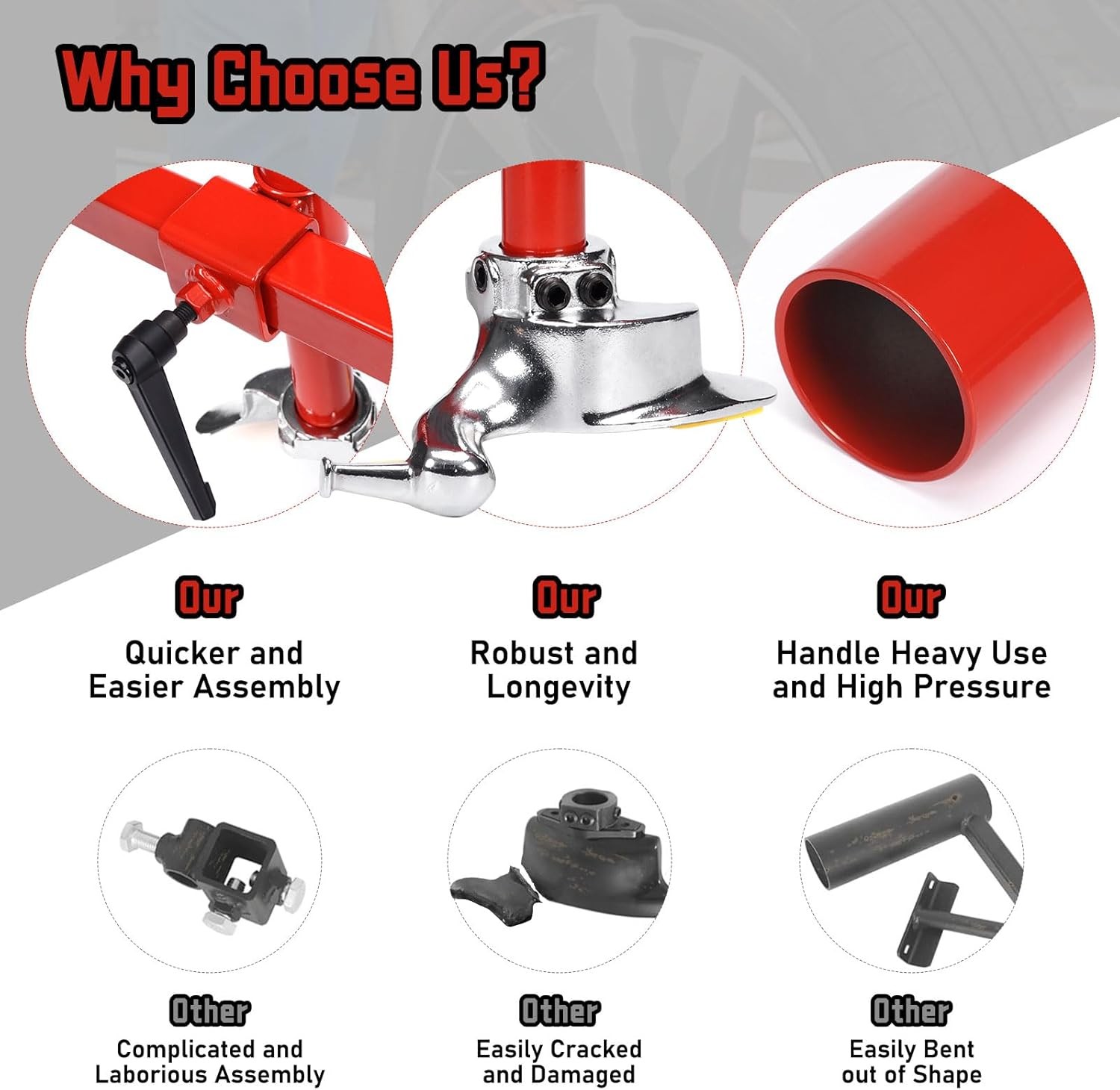 Upgrade Manual Tire Changer Steel Duck Head Mount Kit with Centering Cone RED