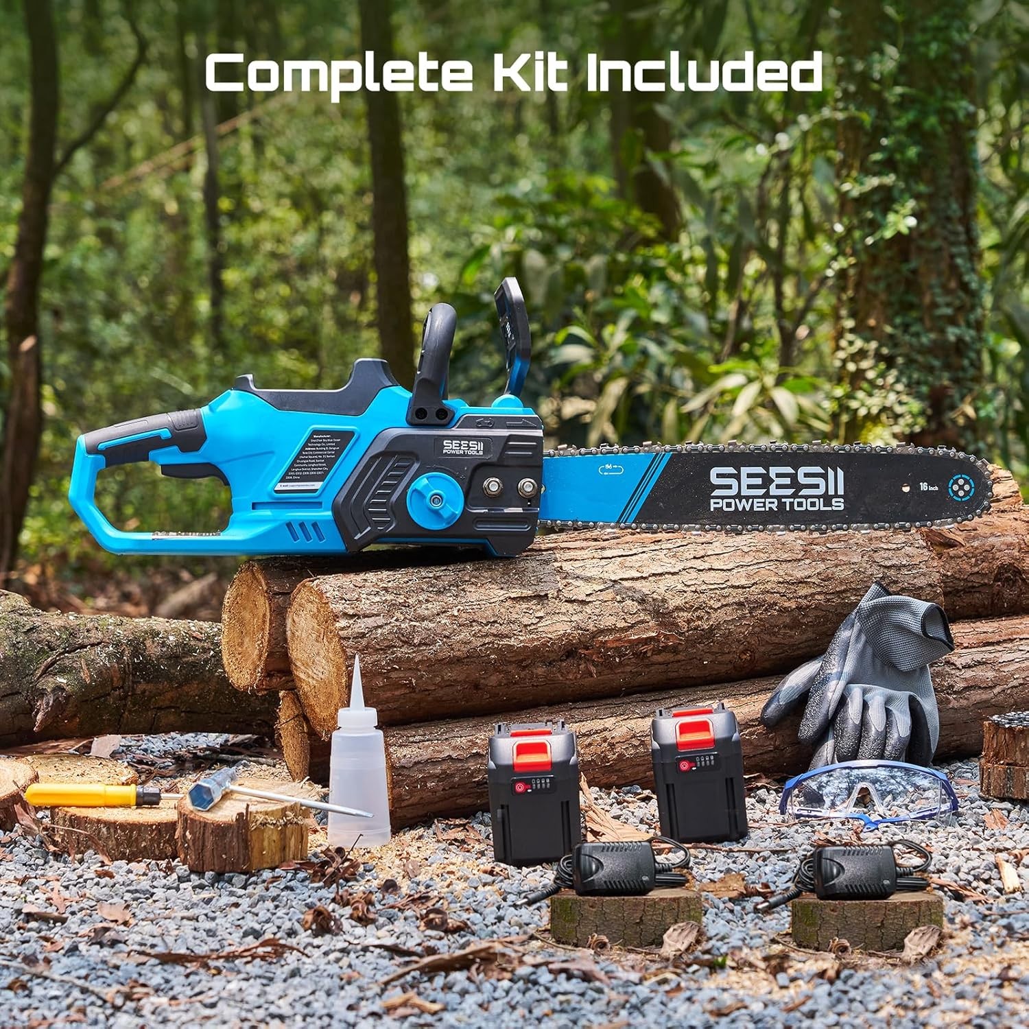 40V 16" Cordless Chainsaw Brushless Electric Chain Saw 2×4.0Ah Battery & Charger