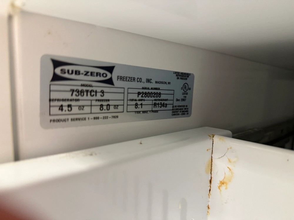Sub-Zero 736TCI 36" Panel Ready Bottom Freezer Refrigerator, 2007