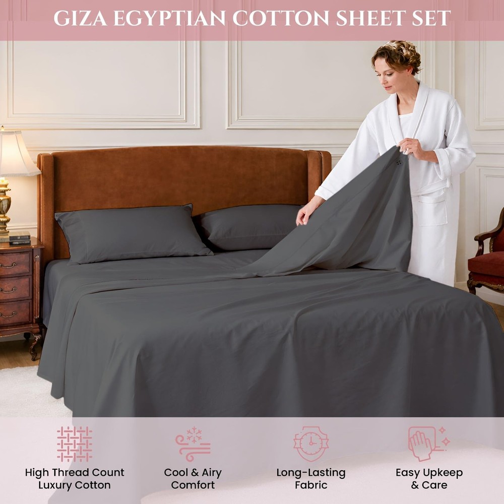 4 Pcs Top Split King Sheet Sets for Adjustable Bed, 100% Giza Cotton Perfect ...