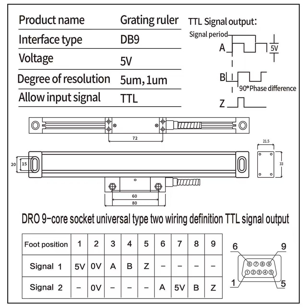 Digital Readout 2 Axis DRO Display Linear Optical Linear Scale Encoder 5Um 300Mm