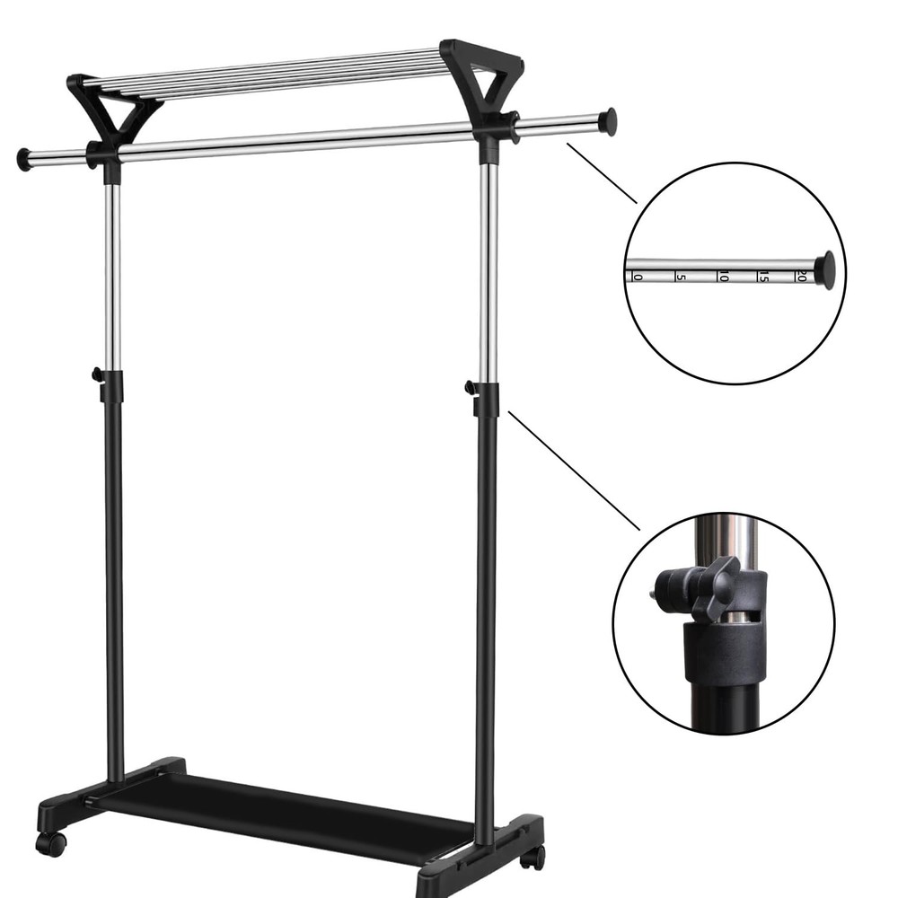 Clothes Rack on Wheels with Extra Top Storage Shelf, Expandable Rolling Garme...