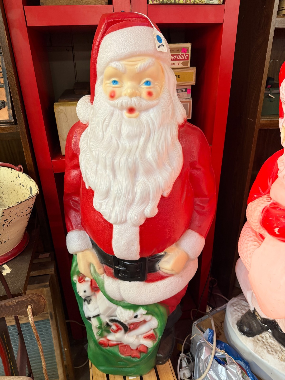 Vintage Empire Santa Claus Christmas Blow Mold Light Up Green PresentToy Bag 46”