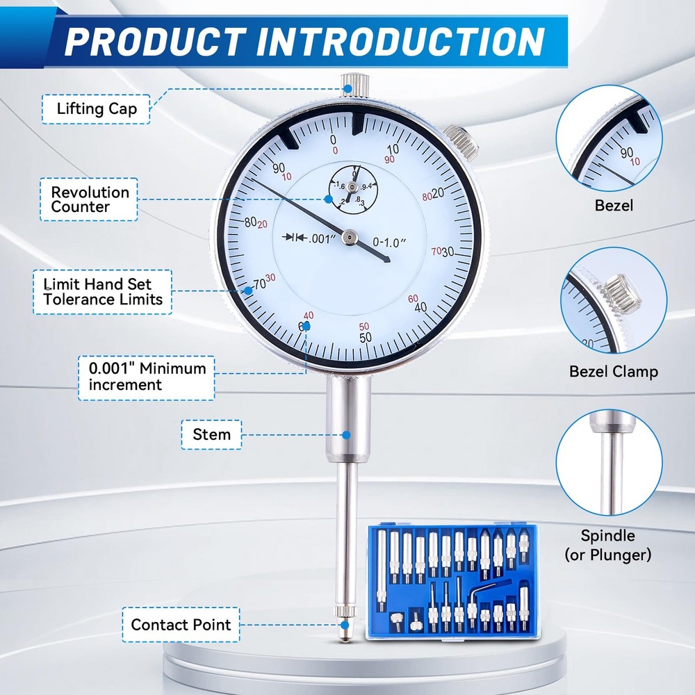 Dial Indicator with Magnetic Base and Point Precision Inspection Set,...