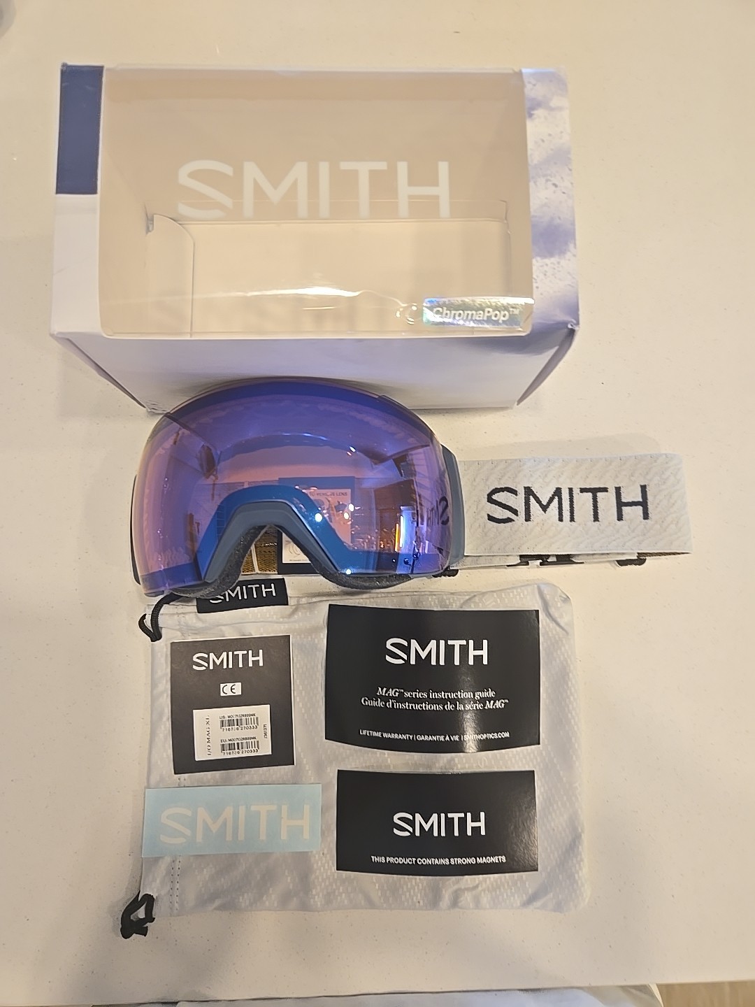 New Smith I/O XL Mag French Navy Mod Goggle Chromapop Storm Rose Flash Lens